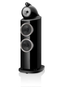 Bowers & Wilkins 802 D4 Gloss Black Angled Grille Off with reflection