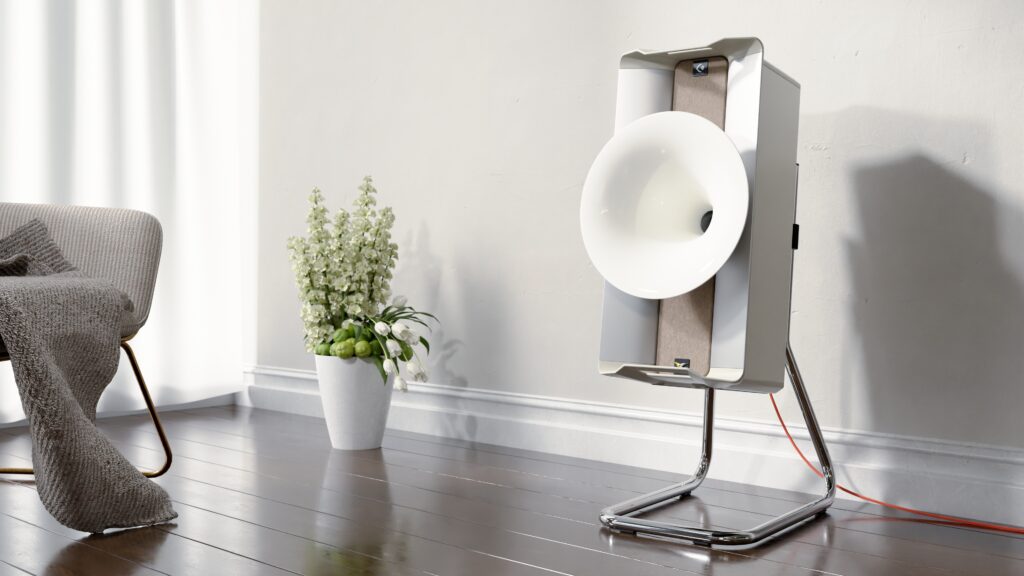 COLIBRI_Enclosure White_Horn Glossy White_Grille Fabric Bright_Flare Silver